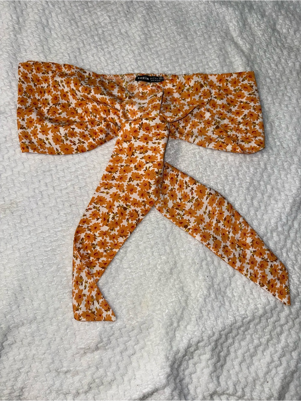 SHEIN Orange Floral Bow Tie Headscarf